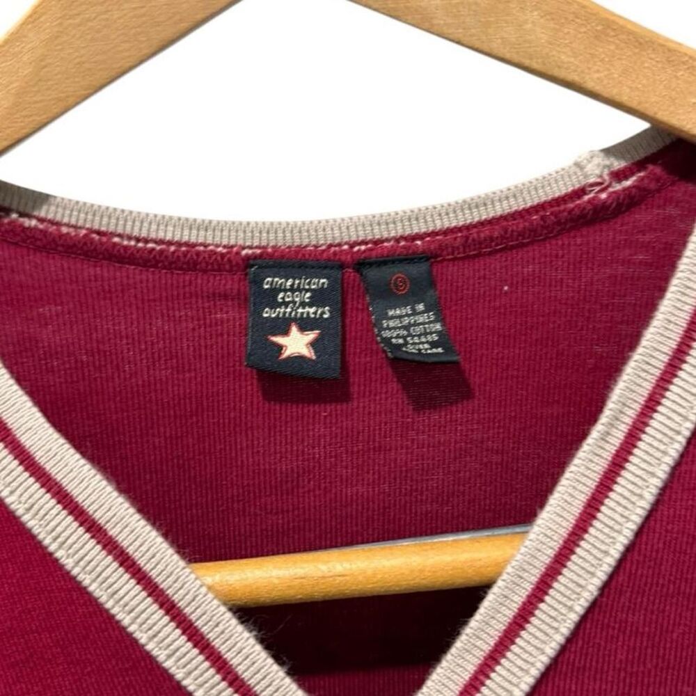 American Eagle Outfitters burgundy cotton cardigan with cream trim, size S